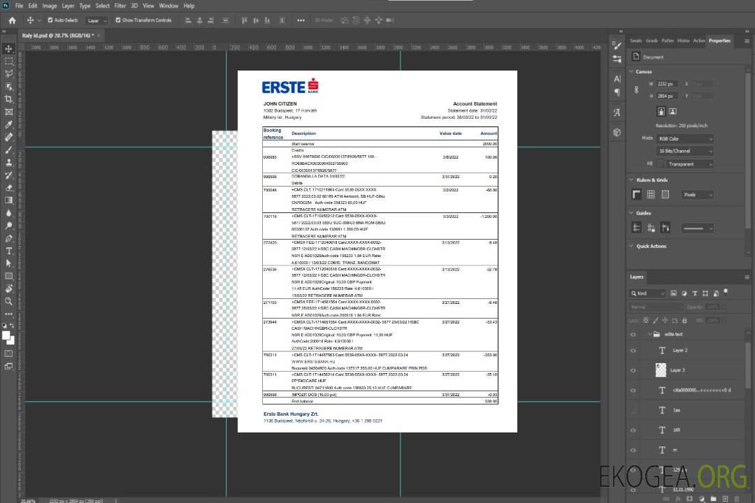 Hongrie Relevé bancaire Erste xls template